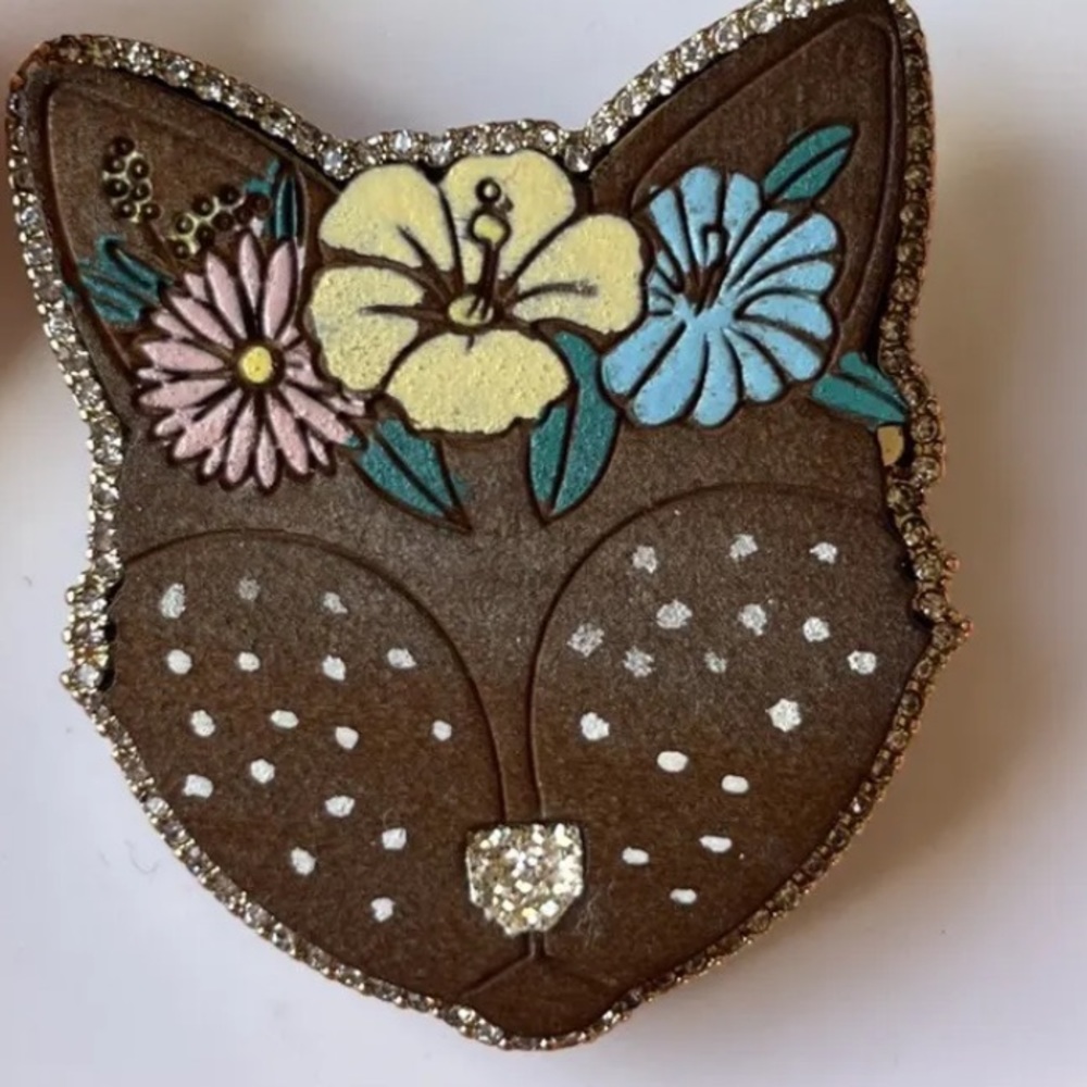 [Betsey Johnson] Woody Critters Wood Fox Head Glitter Pin Brooch VERY RARE NEW - Picture 3 of 7